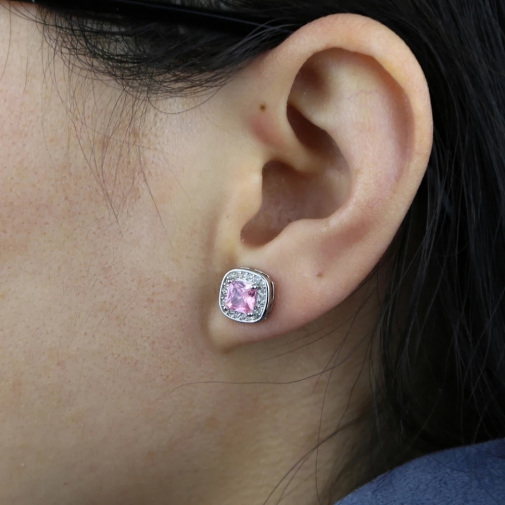 New Silver Square Zirconia Earrings - Picture 2 of 2